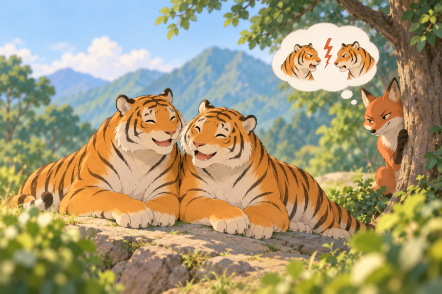 The Story of Two Tigers and a Cunning Fox